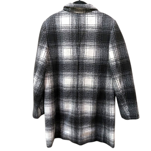 {FLAW} Lane Bryant Black and White Plaid Funnel Neck Pea Car Wool Blend Coat (M) - Picture 2 of 11
